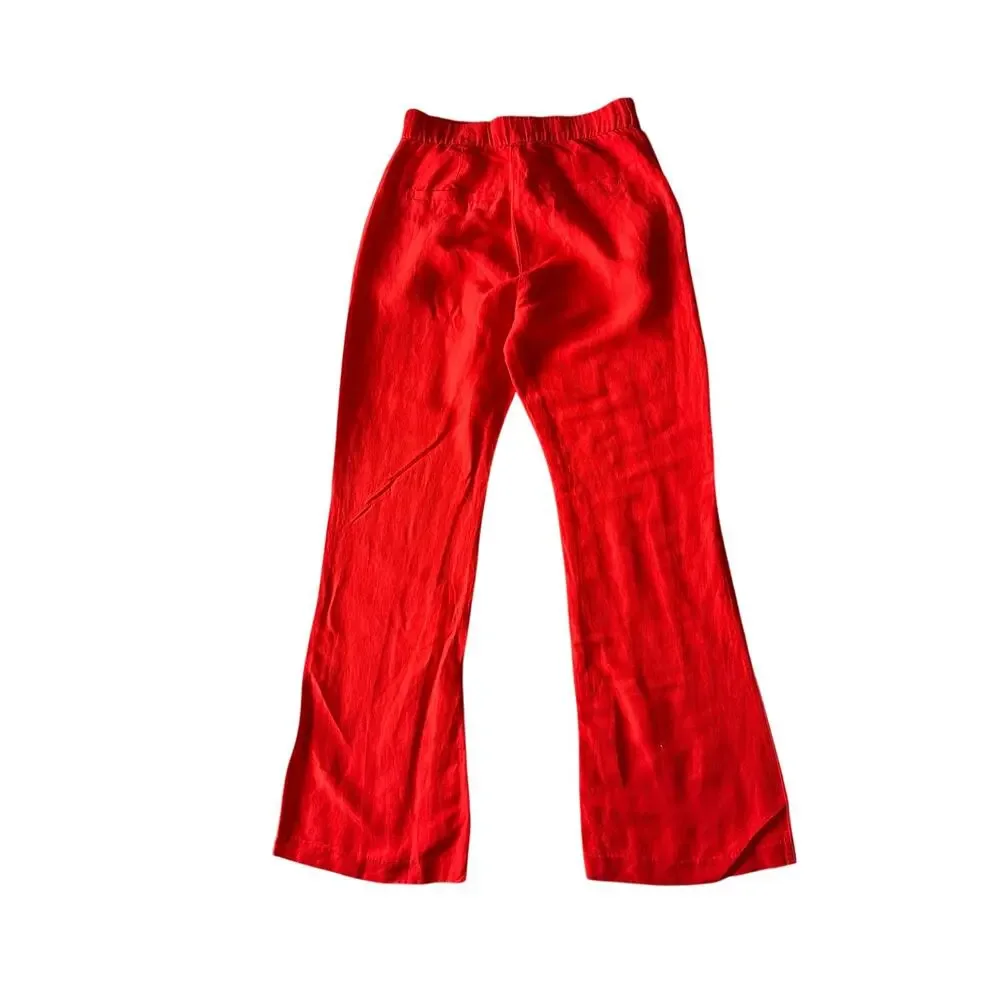 H&M Linen Blend Trousers Size 6 Tomato Red NWT High Waist Flare Leg Side Pockets